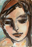 Kunst Malerei Gemälde Acryl auf Leinwand mit Frauenkopf geschlossenen Augen und braunen Haaren